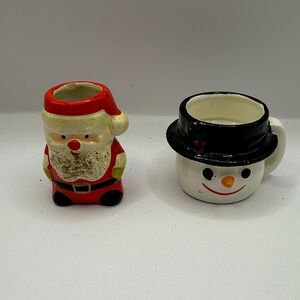 Made in Japan Christmas Santa toothpick holder and Frosty mini cup